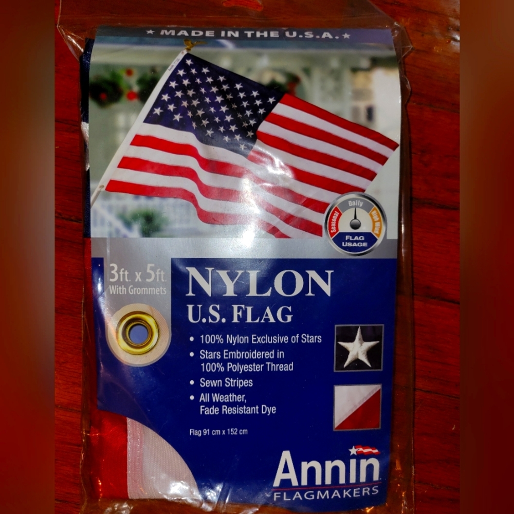 American Flag made in USA by Annin flag makers. Size 3 ft by 5 ft. NIB